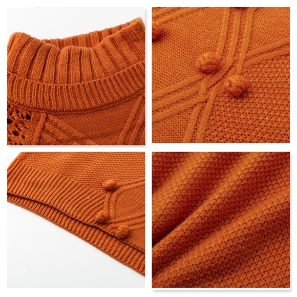 Pom Pom Detail Oversized White Sweater High Neck - Picture 8 of 8